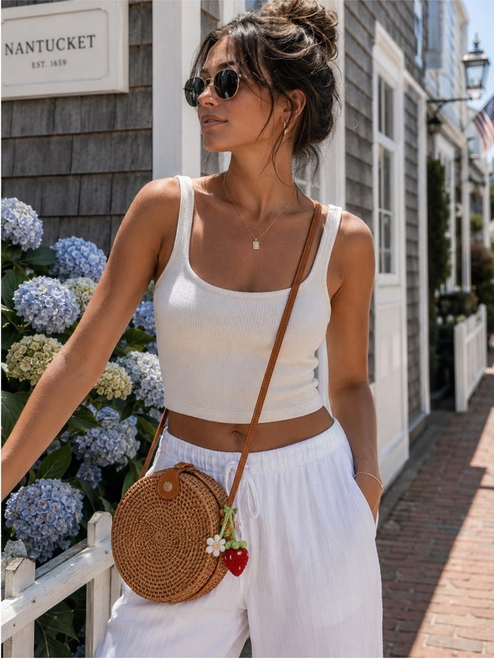 NWT | Artisan Round Rattan Bali Style Straw Crossbody Bag Strawberry Charm Boho